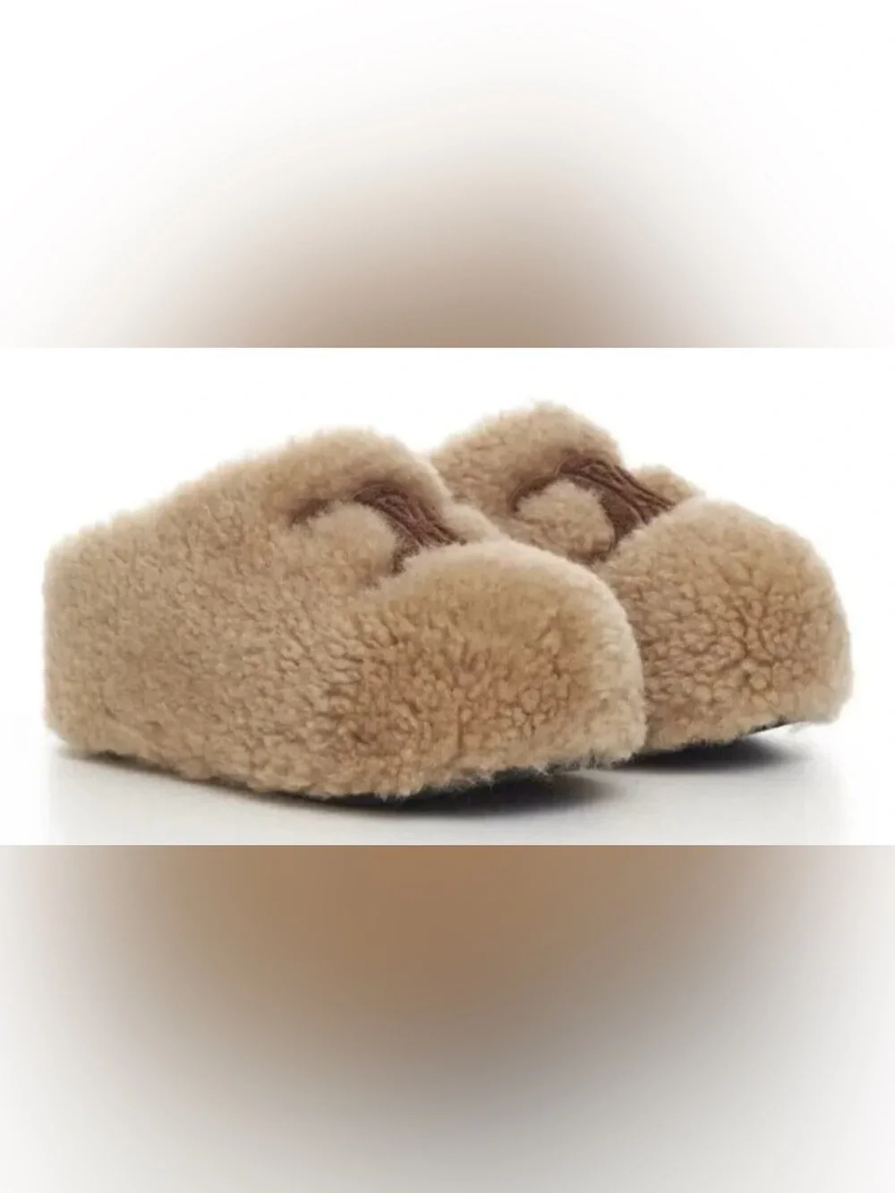 Celine Triomphe Shearling Wool Platform Mules Sz 38 Beige Slip On Italy - Picture 3 of 4